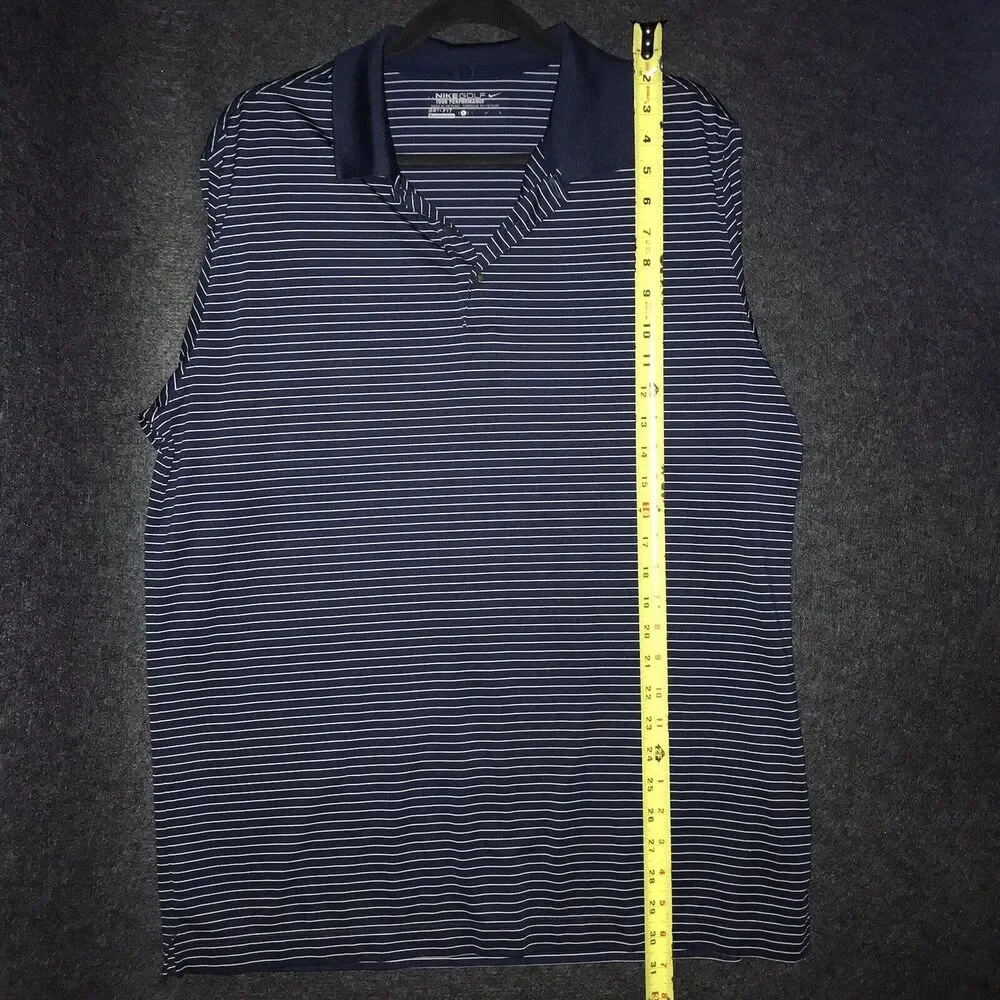 Nike‎ Shirt Golf Tour Performance Mens Large Blue White Stripe Short Sleeve Polo